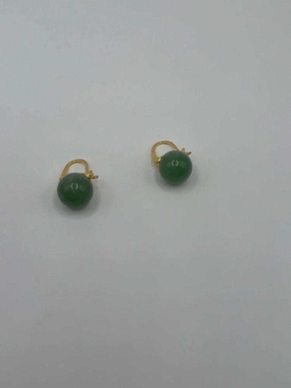 Natural Green Aventurine Bead Earrings 925 Sterling Silver Gold Huggie